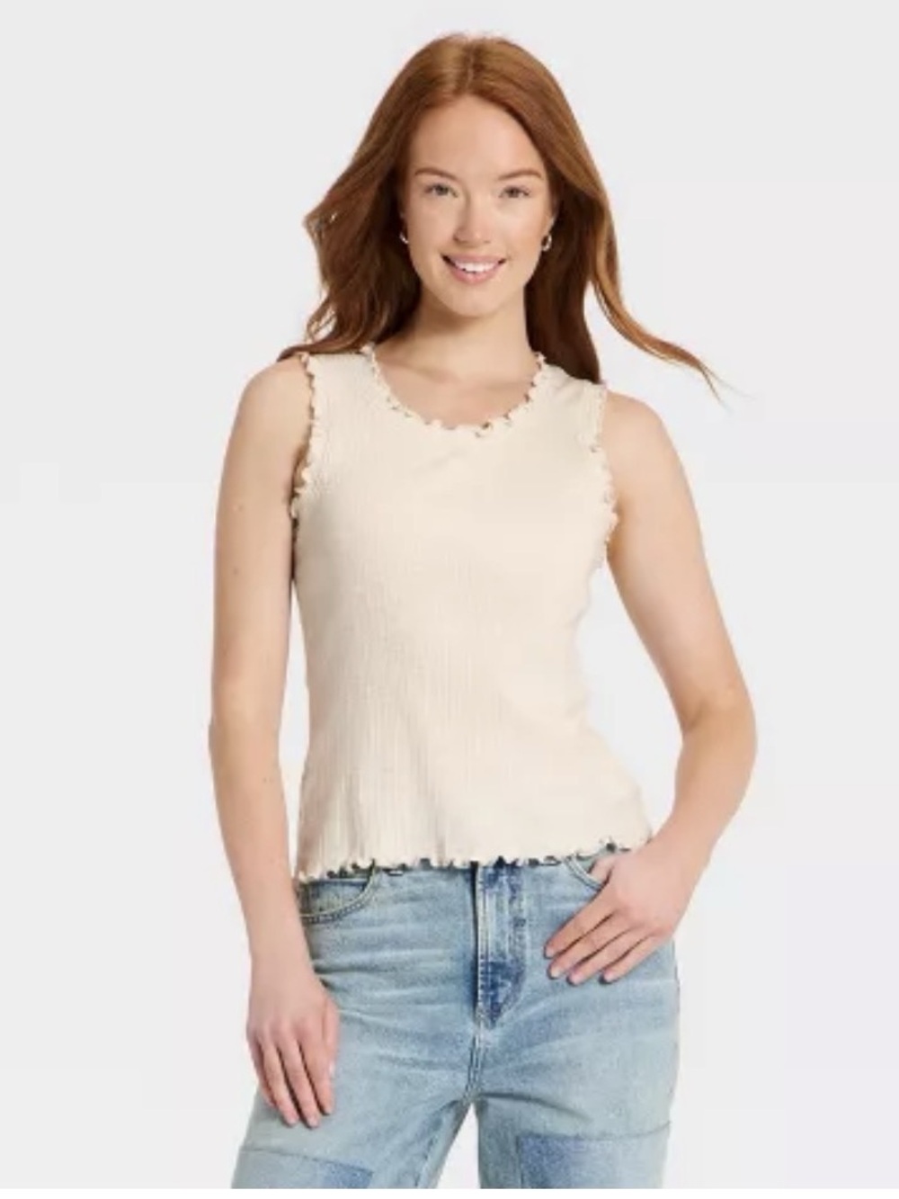 Universal Thread Women's Ruffle Heirloom Tank Top White Cream Large NWT